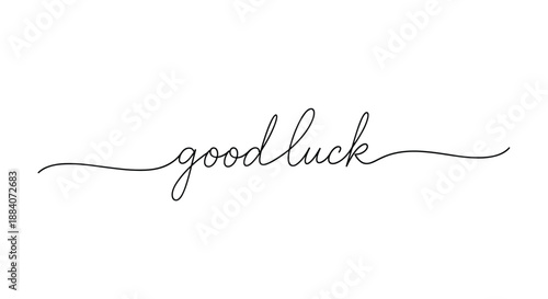 Elegant continuous line drawing of the phrase good luck written in a stylish minimalist cursive font on a plain white background.