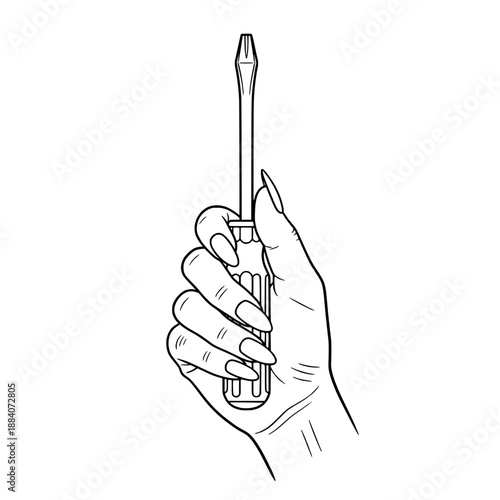 Icon of a beautiful female hand holding a screwdriver representing tools and craftsmanship concepts
