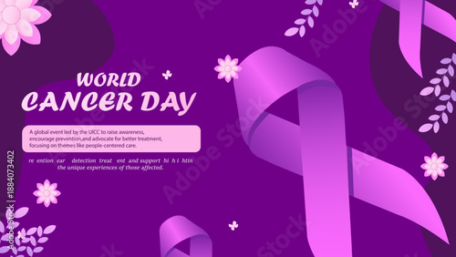 World Cancer Day - Two hand hold up circle shape with set of ribbons of different colors against cancer sign on dark blue dot world map texture background vector design