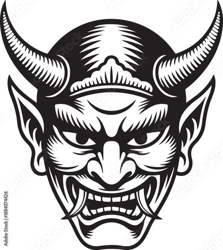 Traditional japanese angry demonic hannya mask illustration isolated vector element design artwork