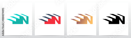 Three Steps Stairs Three-Dimensional Letter Initial Logo Design N