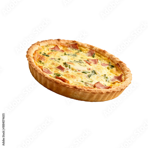 [Transparent Background PNG]Delicious ham and vegetable quiche with a golden crust