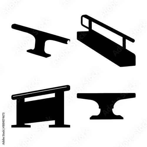 Collection of essential marine mooring cleats and boat docking hardware silhouettes
