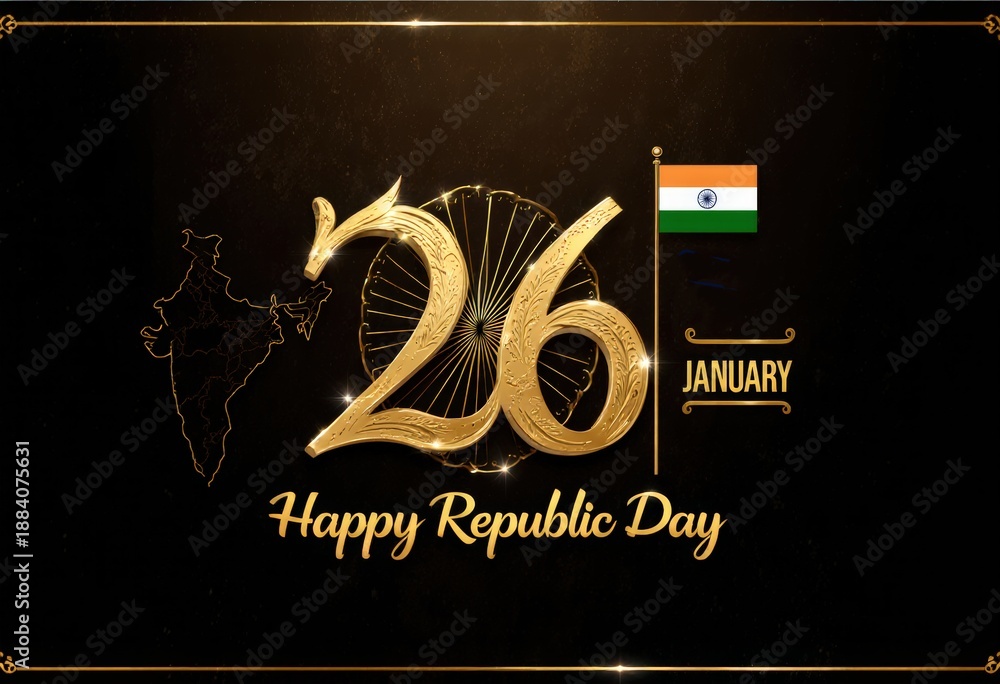 Naklejka premium India republic day celebration with map, date, national flag