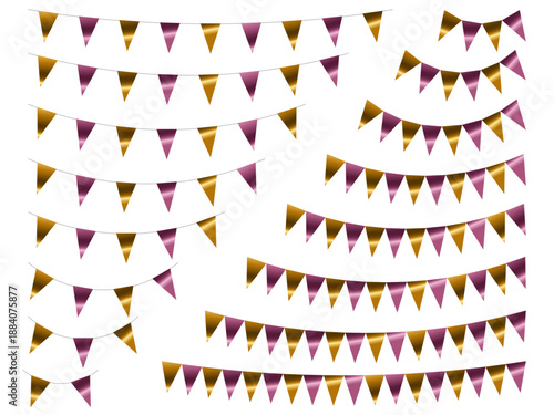 ガーランド三角、曲線、金3ピンク