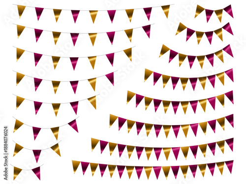 ガーランド三角、曲線、金12マゼンタ