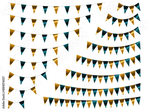 ガーランド三角、曲線、金16青緑