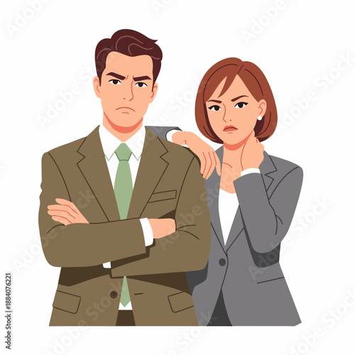 angry man and worried businesswoman workplace conflict stress.