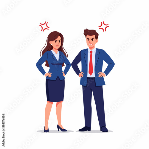 Businessman and businesswoman arguing conflict disagreement.