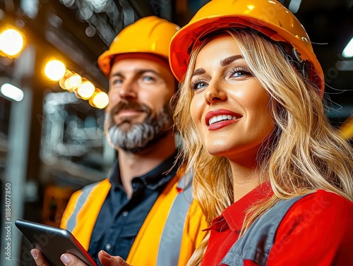 Diverse Industrial Team Using Digital Tablet in Modern Workplace