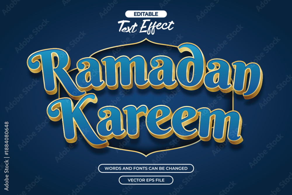Obraz premium Ramdan kareem editable text effect with gold text style and with blue background