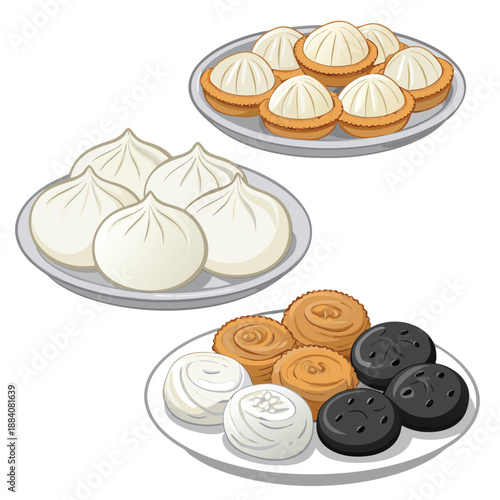 Assorted Mongolian Dairy Snacks Set Illust