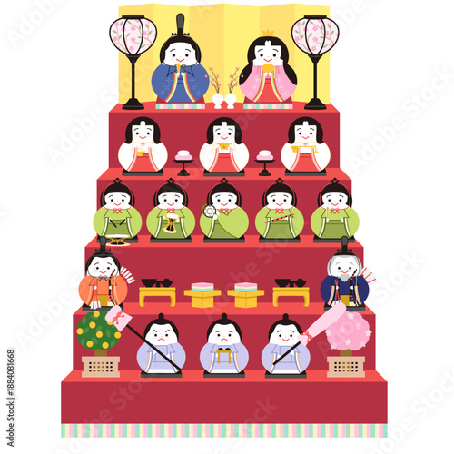 五段飾りの雛段飾りのイラスト