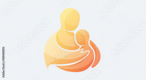 Warm orange and yellow gradient illustration of a parent holding a child symbolizing love and care on a white background