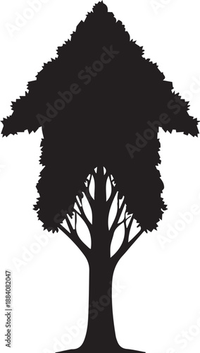 Tall black silhouette of a conical tree illustration vector with textured foliage