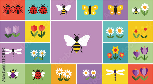 Bee with White Wings on Purple Background.