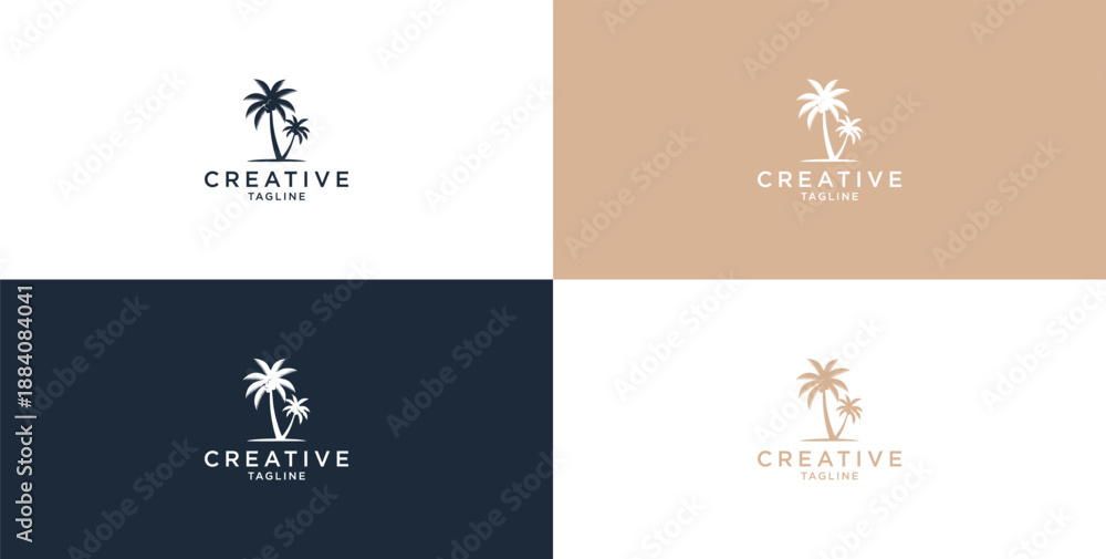 Naklejka premium Vector logo design template with palm tree - summer and vacation abstract badge and emblem for vacation rentals, travel services,