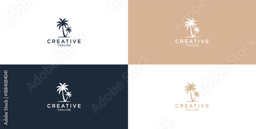 Vector logo design template with palm tree - summer and vacation abstract badge and emblem for vacation rentals, travel services,