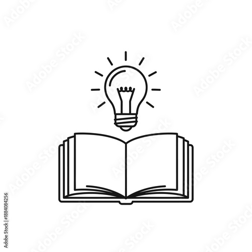 Open Book with Glowing Light Bulb Above - Concept of Knowledge, Idea, Learning, Insight