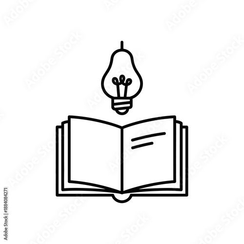 Open Book with Light Bulb Icon, Symbolizing Knowledge, Idea, and Learning