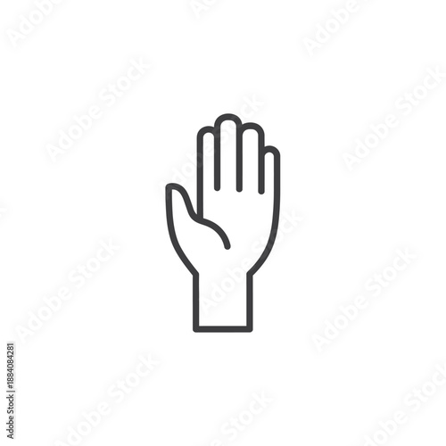 Open palm hand outline icon, stop gesture, greeting, help symbol, vector illustration