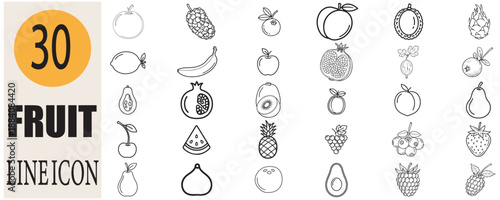 Fruit line icon collection with various organic healthy food types