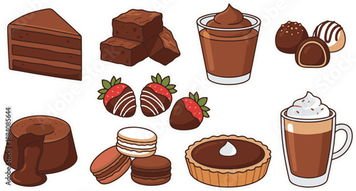Assorted Chocolate Desserts and Drinks on Light Background, Sweet Treats