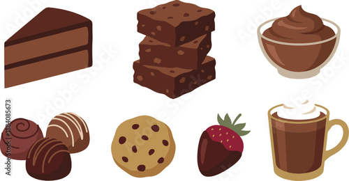 Assorted Chocolate Treats and Desserts on White Background