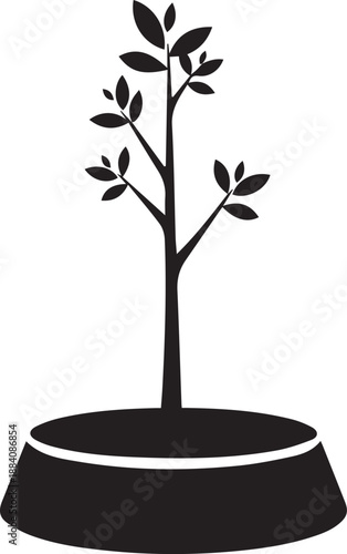 Young sapling in pot silhouette illustration vector growth symbol for nature and ecology