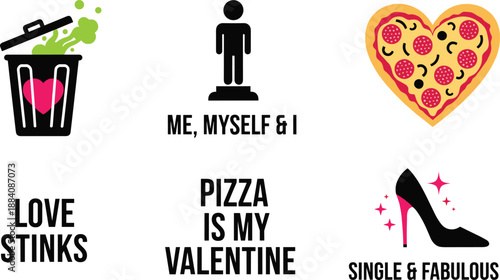 Funny valentine sayings and icons vector illustration for single person