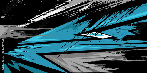 Abstract blue, white and grey stripe on black background. Abstract racing design concept. Wide banner design