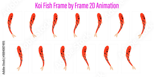 Loopable Frame by Frame Fish Swimming Top View 2D Animation Vector, Seamless Aquatic Illustration, Flat Marine Motion Design, Editable Ocean Pond Vector Elements, Water Infographics Graphic Pack