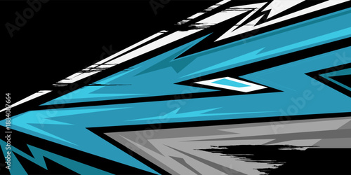 Abstract blue, white and grey stripe on black background. Abstract racing design concept. Wide banner design