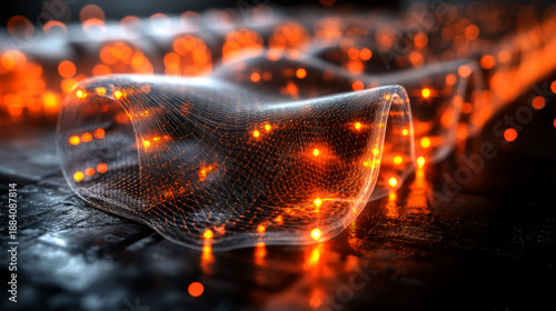  light orange, glowing honeycomb structure of carbon black