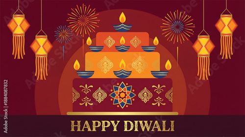 Vibrant Diwali Celebration with Lanterns and Decorative Cake