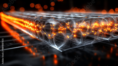  light orange, glowing honeycomb structure of carbon black