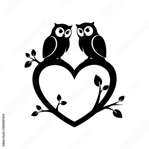 Two owls on a heart-shaped branch Vector