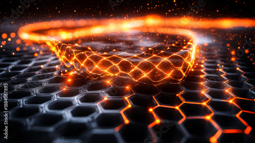  light orange, glowing honeycomb structure of carbon black