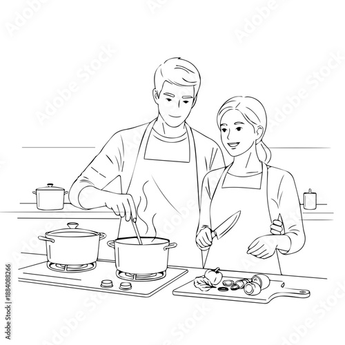Couple preparing meal together Vector
