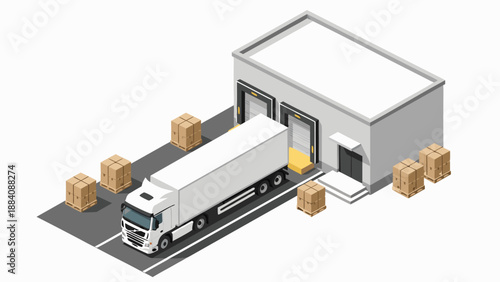 Warehouse loading dock with truck and boxes, a clean vector illustration for logistics and delivery