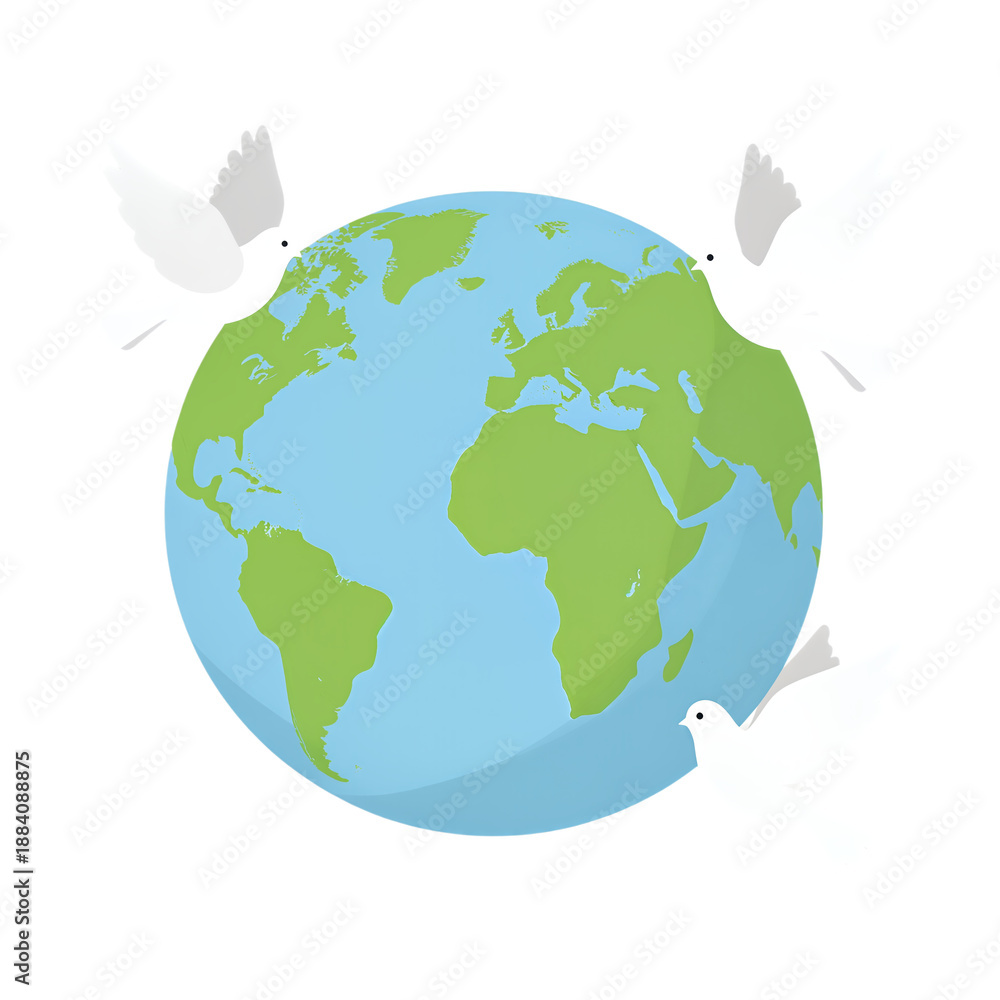 Fototapeta premium Earth globe with three flying doves.