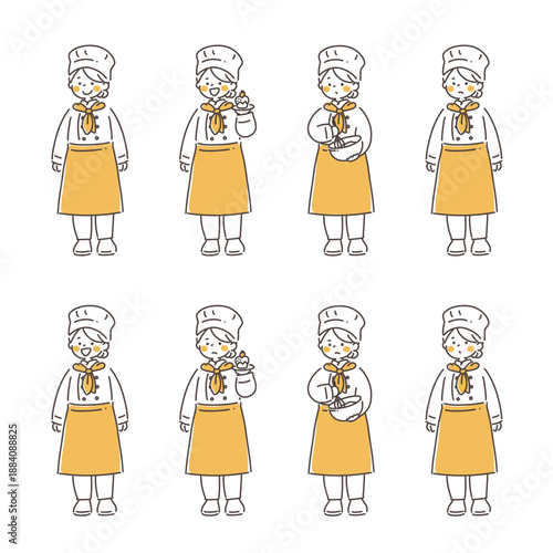 線画イラスト　パティシエ　全身　イエロー