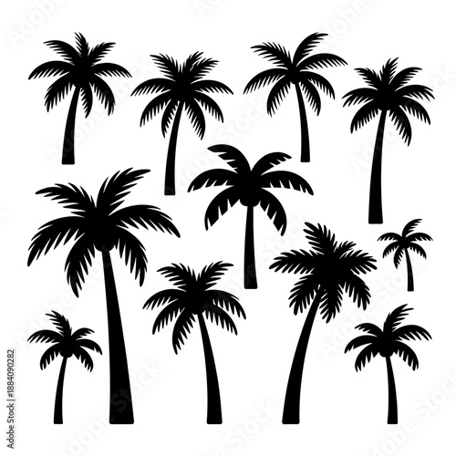 [Vector EPS]Black silhouette of multiple palm trees representing tropical scenery