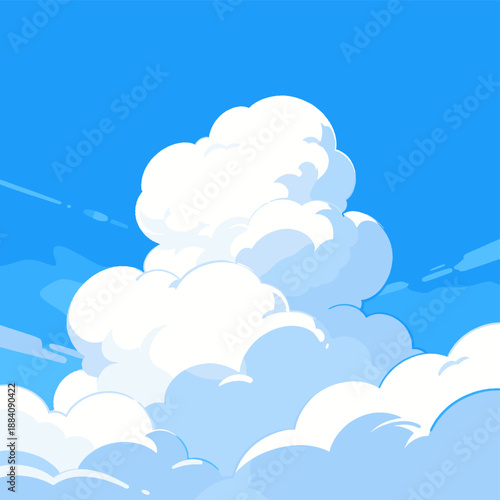 [Vector EPS]Bright blue sky with fluffy white clouds floating