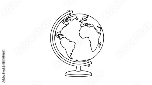 Desktop globe model is presented in a clean black outline drawing style on a plain white background for clarity.