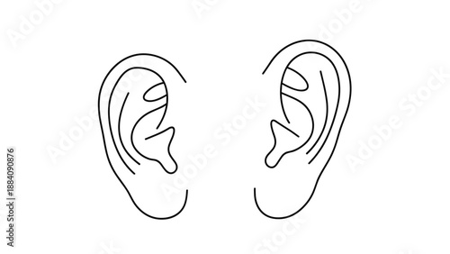 Simple black and white line drawings show the anatomical structure of a pair of human ears from a frontal perspective.