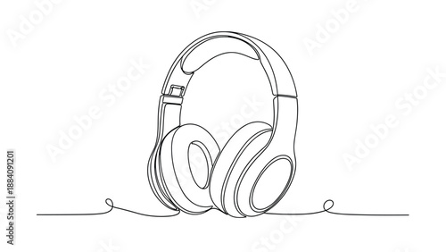 Single continuous line drawing of modern wireless headphones for music and audio entertainment concepts with a minimalist artistic style.