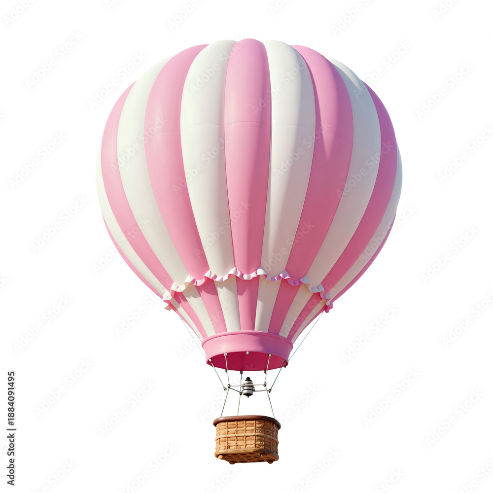 Naklejka premium Pink and white striped hot air balloon with basket.