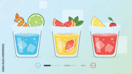 Colorful Cocktails with Fresh Fruits and Garnishes