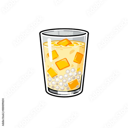 [Vector EPS]Refreshing glass of drink with ice cubes and tapioca pearls